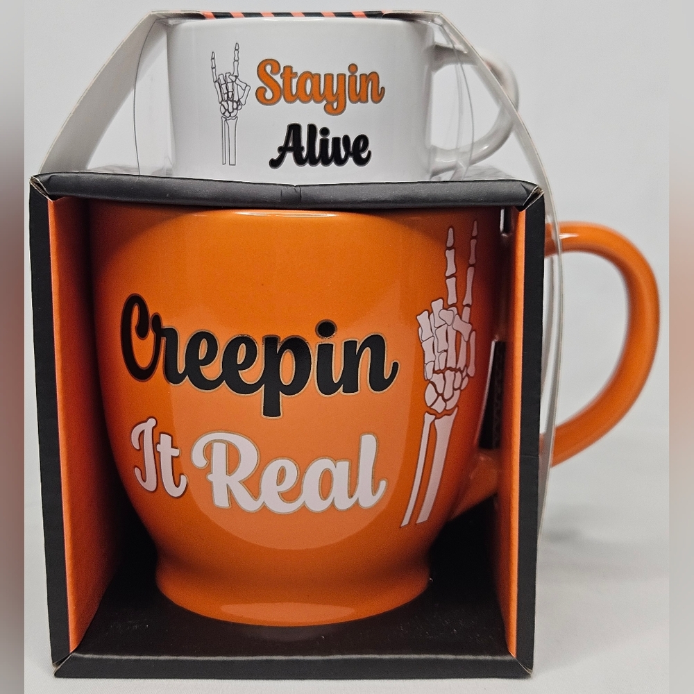 "Creepin It Real" Mug Gift Set NEW | Orange Skeleton | Stayin Alive